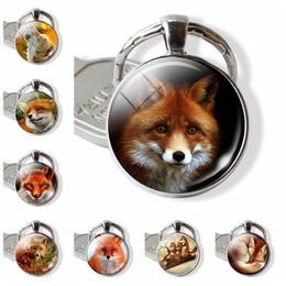Lovely Fox Picture Glass Cabochon Keychain Animal Pendant Metal Key Rings Christmas Gifts for Kids Dropshipping G1019