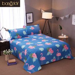 Bonenjoy 3 pcs Flat Sheet Sets With Pillowcase for Single Bed Blue Colour Red Flamingos Bed Sheets For Children Cartoon Bed Sheet 210626