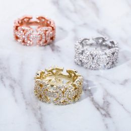 bling punk Butterfly Rings High Quality CZ Ring Copper Gold Colour Iced Cubic Zirconia Fashion Hip Hop Jewellery For Gift