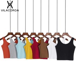 12 Colour Women Cotton Tank Tops Sleeveless Backless Crop Top Summer Sport Solid Camisole Casual White Black Vest Female Top Y0824