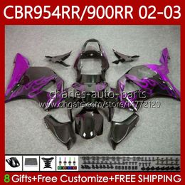 Body Kit For HONDA CBR954-RR CBR900RR 2002-2003 Bodywork 61No.136 CBR954RR CBR954 CBR900 CBR 900 954 RR CC 900CC 2002 2003 CBR 954RR 900RR Purple flames 02 03 Fairings