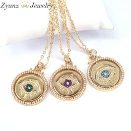 5PCS Fashion Colorful CZ Turkish Pendant for Women Gold Zirconia Chain Necklace Charm Eye Jewelry Accessories