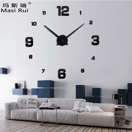 new arrival 3d real big wall clock modern design rushed Quartz clocks fashion watches mirror sticker diy living room decor 210325