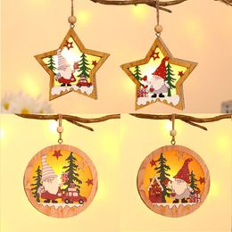 Светодиодный свет Рождественская елка украшения звезда деревянные подвесные подвески рождественские украшения для домашней вечеринки дети подарки деревянные ремесла
