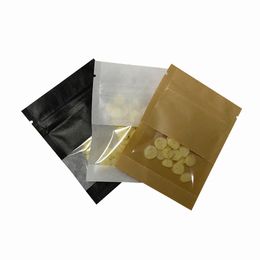 Black White Brown Kraft Paper Zip Lock Packaging Bags with Clear Window Resealable Zipper Pouches For Candy Snack Package 210325