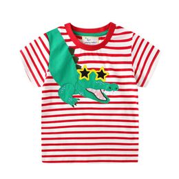 Jumping Metres Summer Children's T shirts with Applique Cotton Stripe Boys Tees Girls Tops Kids Clothing 210529