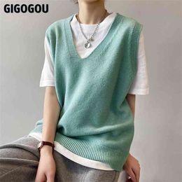 GIGOGOU Oversized Cashmere Women Vest Sweater Fashion Knitted Female Waistcoat Chic Tops Clothes Outfits 210819
