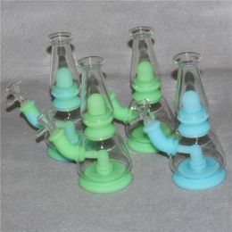 Glow in the dark Silicone Bong Smoking Beakers Hookah Water Pipes Dab Rigs With Glass Bowl Quartz Bangers