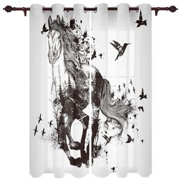 Curtain & Drapes Kitchen Window Curtains Galloping Horse Hand Drawn Adult Children Bedroom Decoration Living Room Hanging ClothTreatment