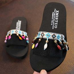 Summer indoor non-slip children's flip-flops girls fashion beach shoes pinch sandals female Beaded slipper sh251 210712