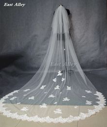 Popular New Style White or Ivory 2 Layer Blusher Veil 3 Metres Lace Edge Cathedral Length Wedding Bridal Veil X0726