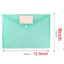 new A4 Document File Bags with Snap Button Transparent Filing Envelopes Plastic File Paper Folders Holders 6 Colours EWE7613