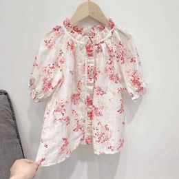 Girls Floral Shirt Summer Children Boutique Clothes Toddler Girl Vintage Flower Short Sleeve Top Kids Cotton Clothing 210615