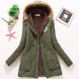 Ailegogo Women Winter Military Coats Cotton Wadded Hooded Jacket Casual Parka Thickness Warm XXXL Size Quilt Snow Outwear 211221