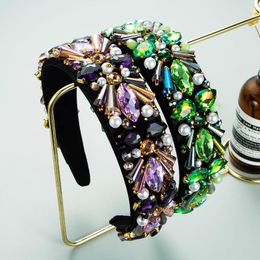 2021 Gorgeous Baroque Multi Colour Crystal Headband for Woman Elegant Hand Made Imitation Pearl Beaded Hairband Girl Party Tiara Bezel