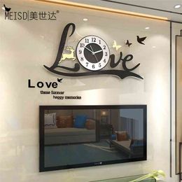 MEISD Quality Acrylic Large Watch Creative Love Designer Wall Art Decorative Quartz Clock Living Room Horloge Big 210325