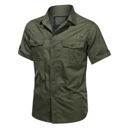 Mens Short Sleeve Shirts Cotton Casual Summer Wearing Plus Size Men Military Shirt Buttons Top Breahable High Quality 210626