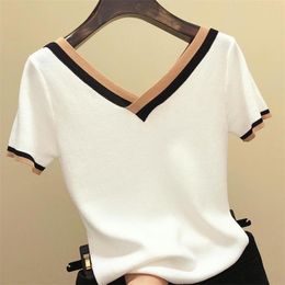 summer Fashion V-neck sweater bottoming shirt women's thin pullover women 210507
