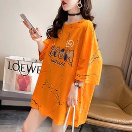 Short-sleeved T-shirt Women's Summer New Round Neck Mid-length Student Loose Tops Plus Size Women's Clothing Y0621
