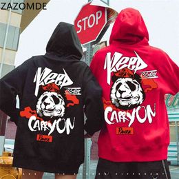 ZAZOMDE Hip Hop Hoodie Pullover Men Sweatshirt Panda Cartoon winter warm s Fashion Trend Street Streetwear cool men 210813