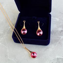 trendy necklace sets UK - Earrings & Necklace Fashion Rose Gold Crystal Drop Sets For Women Wedding Bridal Trendy Pink Waterdrop Jewelry Set Wholesale