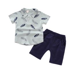 Summer Baby Boy Clothes Cotton Fur Print Short Sleeve Cartoon Pattern Shirt Tops+Shorts Set 2Pc Child Fashion Clothes 210326