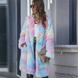 Autumn Long Winter Coat Woman Faux Fur Women Warm Ladies Teddy Jacket Female Plush Plus Size Outwear 211220