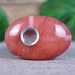 Red Fused Stone Oval Perforated Crystal Pipe Palm Handle Suction Factory Direct Sales