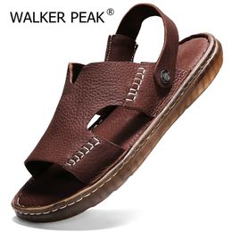 Mens Sandals Comfort Genuine Leather Summer High Quality Beach Slippers Casual Footwear Outdoor Beach Shoes 2021