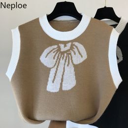 Neploe Woman Sweaters Vest Print Bow Pattern Loose Knitted Pullovers Waistcoat Tops Fashion Short Tank Tops Female 4H393 210422