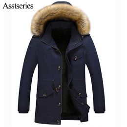Men's thick plus velvet jackets winter Hooded fur collar jacket Casual large size windbreaker 3 Colours 118yw X0710