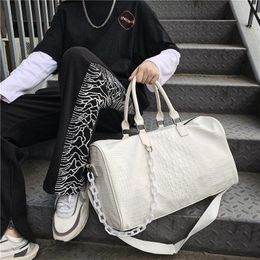 Male PU Leather Travel Bag Large Duffle Independent Shoes Storage Big Fitness Bags Handbag Luggage Shoulder Black White Duffel