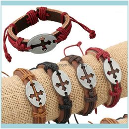 Charm Jewelrycharm Bracelets Religious Cross Pattern Hollow 4 Colors Classic Leatheradd Rope Manual Woven Bangles Unisex Jewelry Decoration1 D