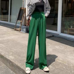 Spring Summer Purple White Straight Pants Vintage Female High Waist Elegant Office Lady Trousers Street Casual Bottoms 210510