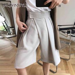 Casual Wide Leg Pants For Women High Waist Ruched Knee Length Loose Large Size Pant Female Fashion Clothing 210521