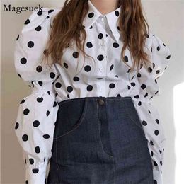 Korean OL Style Loose Vintage Blouse Women Tops Puff Long Sleeve White Collar Shirt Woman Fashion Female Clothing Blusas 13806 210512