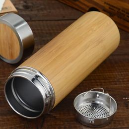360ml 450ml Bamboo Travel Thermos Cup Stainless Steel Water Bottle Vacuum Flasks Insulated Thermos Mug Tea Bardak Cups by sea RRB11585