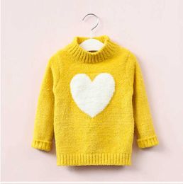Children's Sweater Top Autumn Winter Heart Pattern Long-sleeve Knitted Sweater Cute Boy Girl Clothes Jacket Y1024
