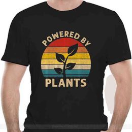 Vintage Powered By Plants Shirt Vegan Vegetarian Premium Black T-Shirt M-3Xl Graphic Tee Shirt G1217