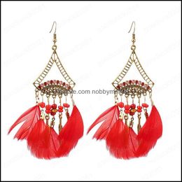 Dangle & Chandelier Earrings Jewellery Creative Rice Bead Super Fan-Shaped Long Feather Female European And American Wholesale Drop Delivery 2