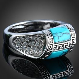 Europe silver plating inlay turquoise ring vintage rings mix size 16-19#