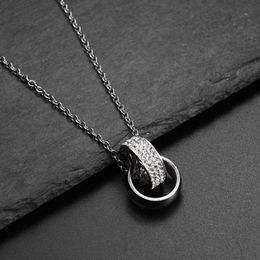 interlocking chain Australia - Chains Interlocking Full Diamond Pendant Necklace Men And Women Fashion All-match Titanium Steel Sweater Chain With Accessories