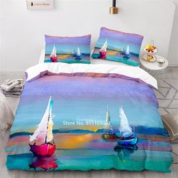 Bedding Sets Oil Painting Art Scenery Adult Quilt Cover Pillowcase High Quality Butterfly Elephant Tree Sailboat Sunflower Pattern