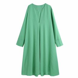 Summer Women V Neck Loose Midi Dress Female Long Sleeve Clothes Casual Lady Solid Vestido D7671 210430