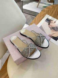 Symphony sequin open toe flat sandals women's rhinestone cross chain summer one-word for outer wear