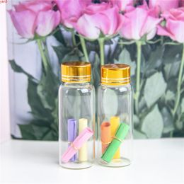 27*70mm 24pcs 25ml Glass Bottles Aluminium Screw Golden Cap Empty Transparent Clear Liquid Gift Container Wishing Bottle Jarshigh qty