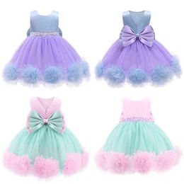 1 2 3 4 5 Years Little Girl Princess Dress Summer High Quality Fluffy Baby Dress Sleeveless Bow Christmas Birthday Party Costume G1129