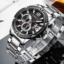 Men's Full Steel Watches CRRJU Watches for Mens Top Brand Luxury Chronograph Waterproof Quartz Man Watches reloj hombre 210517