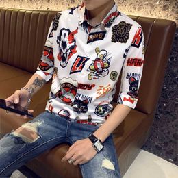 Shirts Men Printed Short Sleeve Casual Shirt Streetwear Social Party Blouse Slim Fit Nightclub Male Clothing Chemise Homme 210527