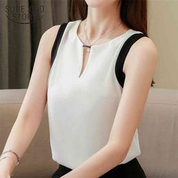 Fashion New Summer Women Blouse and Top V-Neck Chiffon Shirt Sleeveless Solid Colour Tops Clothing Casual Blouses Blusas 3905 50 210323